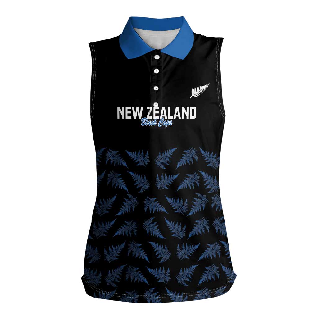 New Zealand Silver Fern Cricket Custom Women Sleeveless Polo Shirt Black Cap T20 Version LT14 Female Black - Polynesian Pride