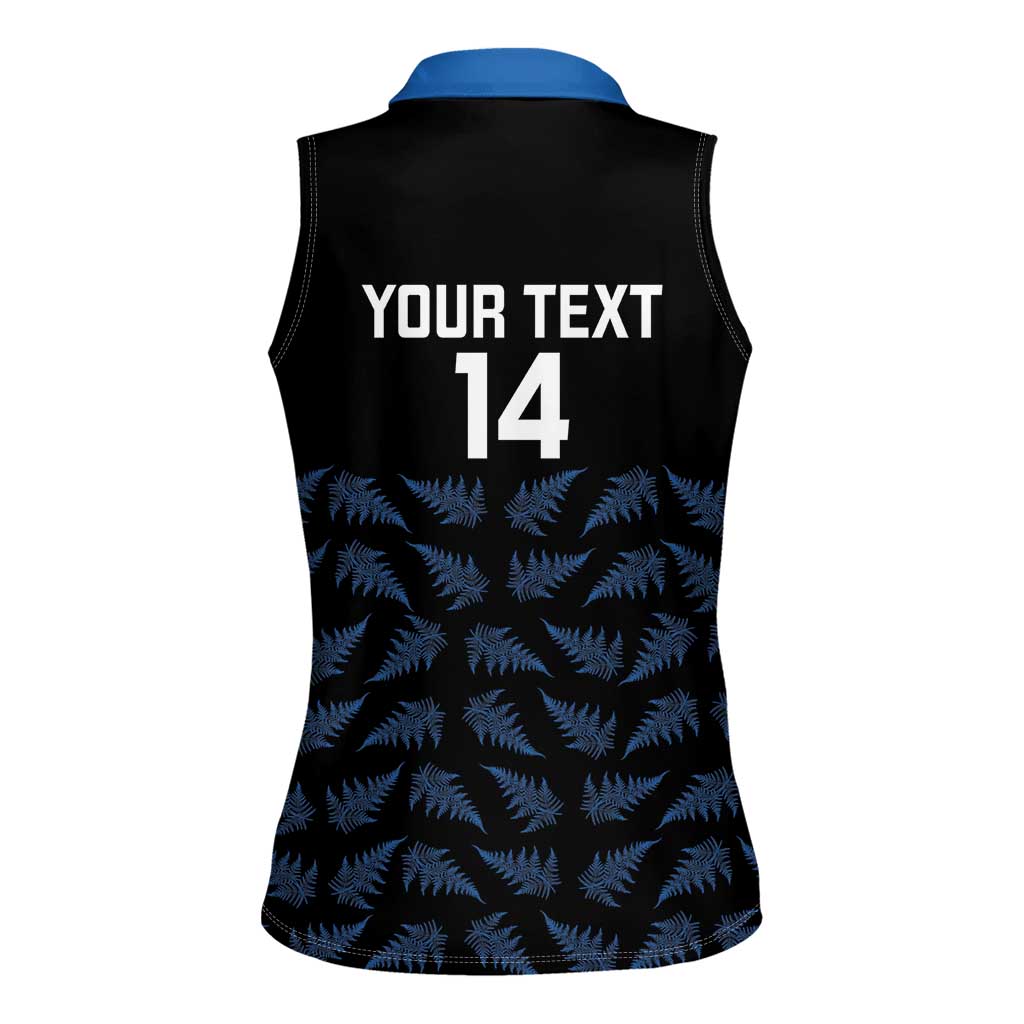 New Zealand Silver Fern Cricket Custom Women Sleeveless Polo Shirt Black Cap T20 Version LT14 - Polynesian Pride