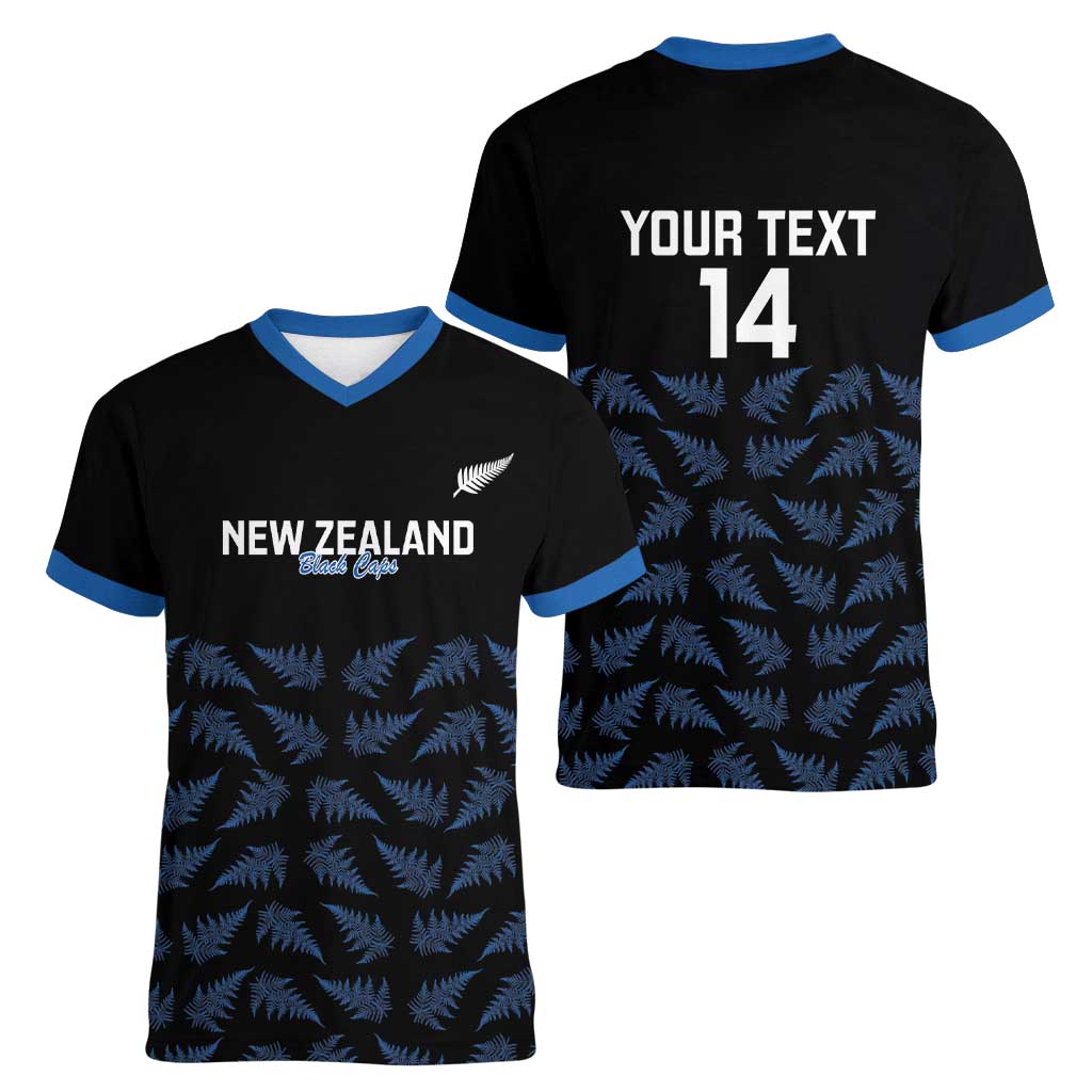 New Zealand Silver Fern Cricket Custom Women V-Neck T-Shirt Black Cap T20 Version LT14 - Polynesian Pride