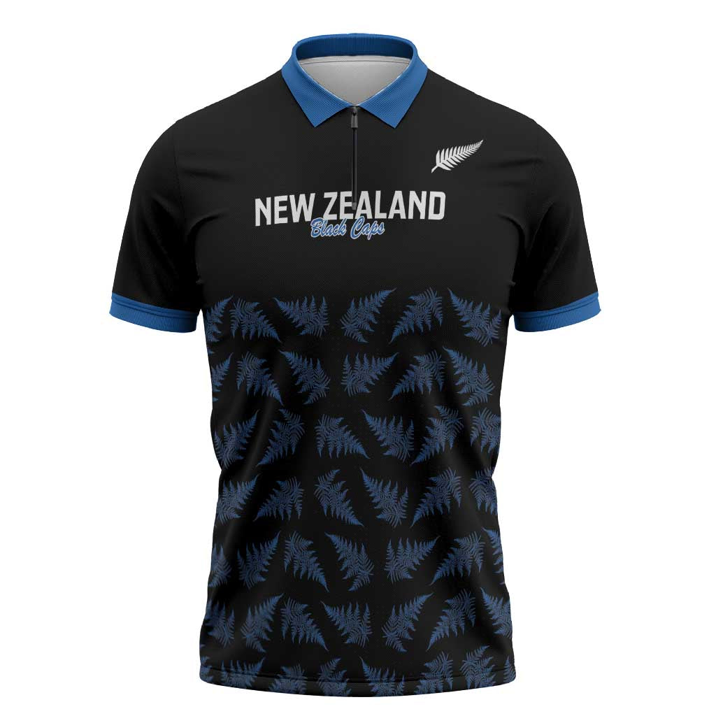 New Zealand Silver Fern Cricket Custom Zipper Polo Shirt Black Cap T20 Version - Polynesian Pride