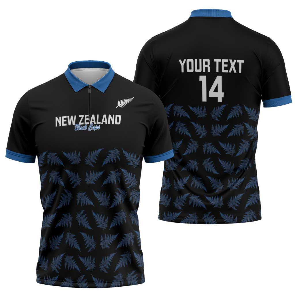 New Zealand Silver Fern Cricket Custom Zipper Polo Shirt Black Cap T20 Version - Polynesian Pride