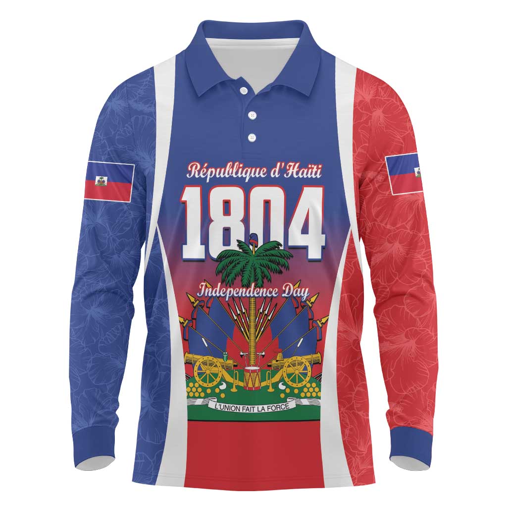 Personalized Haiti 1804 Long Sleeve Polo Shirt Happy Ayiti Independence Day LT14 Blue - Polynesian Pride