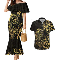 Gold And Black Aotearoa Horse Racing Couples Matching Mermaid Dress and Hawaiian Shirt NZ Maori Pattern LT14 Black - Polynesian Pride