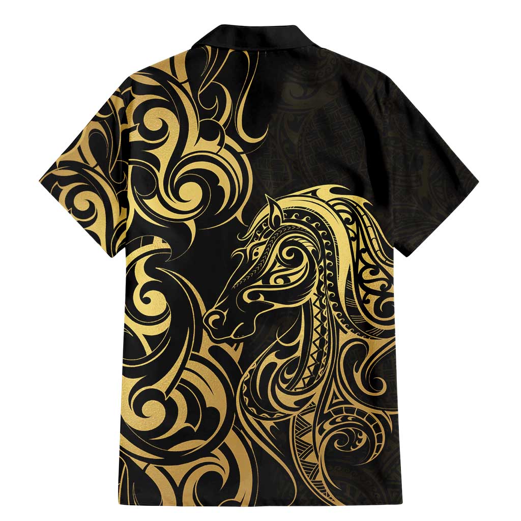 Gold And Black Aotearoa Horse Racing Family Matching Mermaid Dress and Hawaiian Shirt NZ Maori Pattern LT14 - Polynesian Pride