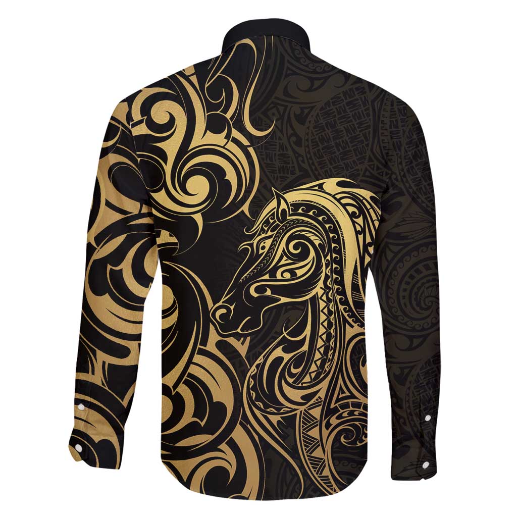 Gold And Black Aotearoa Horse Racing Family Matching Mermaid Dress and Hawaiian Shirt NZ Maori Pattern LT14 - Polynesian Pride