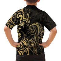 Gold And Black Aotearoa Horse Racing Family Matching Off Shoulder Maxi Dress and Hawaiian Shirt NZ Maori Pattern LT14 - Polynesian Pride