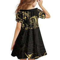 Gold And Black Aotearoa Horse Racing Family Matching Off Shoulder Maxi Dress and Hawaiian Shirt NZ Maori Pattern LT14 - Polynesian Pride