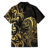 Gold And Black Aotearoa Horse Racing Family Matching Off Shoulder Maxi Dress and Hawaiian Shirt NZ Maori Pattern LT14 - Polynesian Pride
