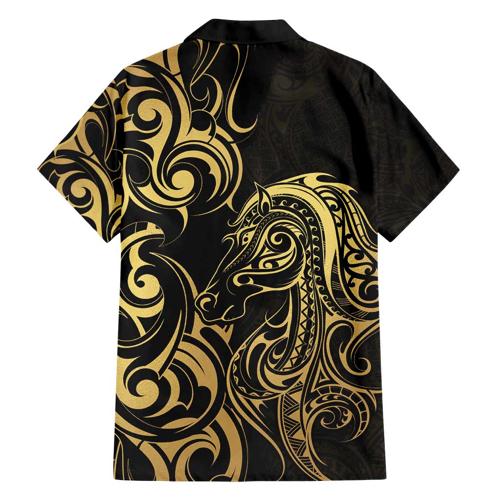 Gold And Black Aotearoa Horse Racing Family Matching Puletasi and Hawaiian Shirt NZ Maori Pattern LT14 - Polynesian Pride