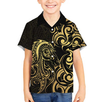 Gold And Black Aotearoa Horse Racing Family Matching Puletasi and Hawaiian Shirt NZ Maori Pattern LT14 Son's Shirt Black - Polynesian Pride
