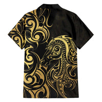 Gold And Black Aotearoa Horse Racing Family Matching Short Sleeve Bodycon Dress and Hawaiian Shirt NZ Maori Pattern LT14 - Polynesian Pride