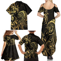 Gold And Black Aotearoa Horse Racing Family Matching Summer Maxi Dress and Hawaiian Shirt NZ Maori Pattern LT14 - Polynesian Pride