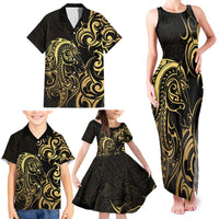 Gold And Black Aotearoa Horse Racing Family Matching Tank Maxi Dress and Hawaiian Shirt NZ Maori Pattern LT14 - Polynesian Pride