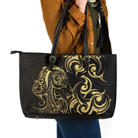 Gold And Black Aotearoa Horse Racing Leather Tote Bag NZ Maori Pattern LT14 - Polynesian Pride