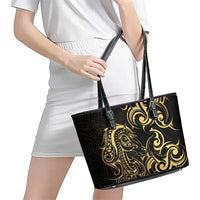 Gold And Black Aotearoa Horse Racing Leather Tote Bag NZ Maori Pattern LT14 - Polynesian Pride