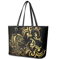 Gold And Black Aotearoa Horse Racing Leather Tote Bag NZ Maori Pattern LT14 - Polynesian Pride