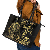 Gold And Black Aotearoa Horse Racing Leather Tote Bag NZ Maori Pattern LT14 - Polynesian Pride