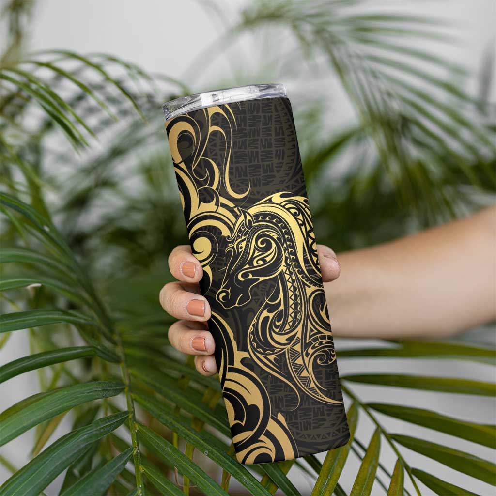 Gold And Black Aoteara Horse Racing Skinny Tumbler NZ Maori Pattern