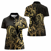 Gold And Black Aoteara Horse Racing Women Polo Shirt NZ Maori Pattern