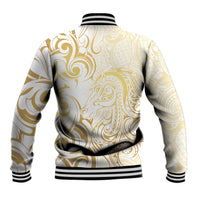 Gold And White Aoteara Horse Racing Baseball Jacket NZ Maori Pattern