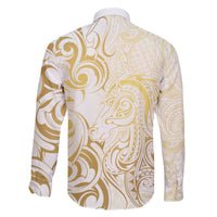 Gold And White Aotearoa Horse Racing Family Matching Off The Shoulder Long Sleeve Dress and Hawaiian Shirt NZ Maori Pattern LT14 - Polynesian Pride