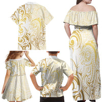 Gold And White Aotearoa Horse Racing Family Matching Off Shoulder Maxi Dress and Hawaiian Shirt NZ Maori Pattern LT14 - Polynesian Pride