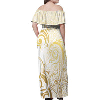Gold And White Aotearoa Horse Racing Family Matching Off Shoulder Maxi Dress and Hawaiian Shirt NZ Maori Pattern LT14 - Polynesian Pride