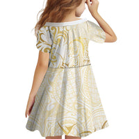 Gold And White Aotearoa Horse Racing Family Matching Off Shoulder Short Dress and Hawaiian Shirt NZ Maori Pattern LT14 - Polynesian Pride