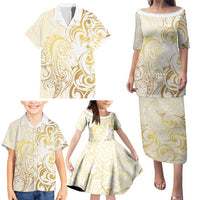 Gold And White Aotearoa Horse Racing Family Matching Puletasi and Hawaiian Shirt NZ Maori Pattern LT14 - Polynesian Pride