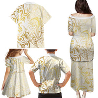 Gold And White Aotearoa Horse Racing Family Matching Puletasi and Hawaiian Shirt NZ Maori Pattern LT14 - Polynesian Pride