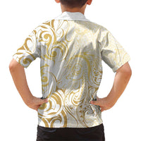 Gold And White Aotearoa Horse Racing Family Matching Short Sleeve Bodycon Dress and Hawaiian Shirt NZ Maori Pattern LT14 - Polynesian Pride