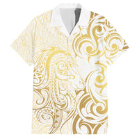 Gold And White Aotearoa Horse Racing Family Matching Summer Maxi Dress and Hawaiian Shirt NZ Maori Pattern LT14 Dad's Shirt - Short Sleeve White - Polynesian Pride