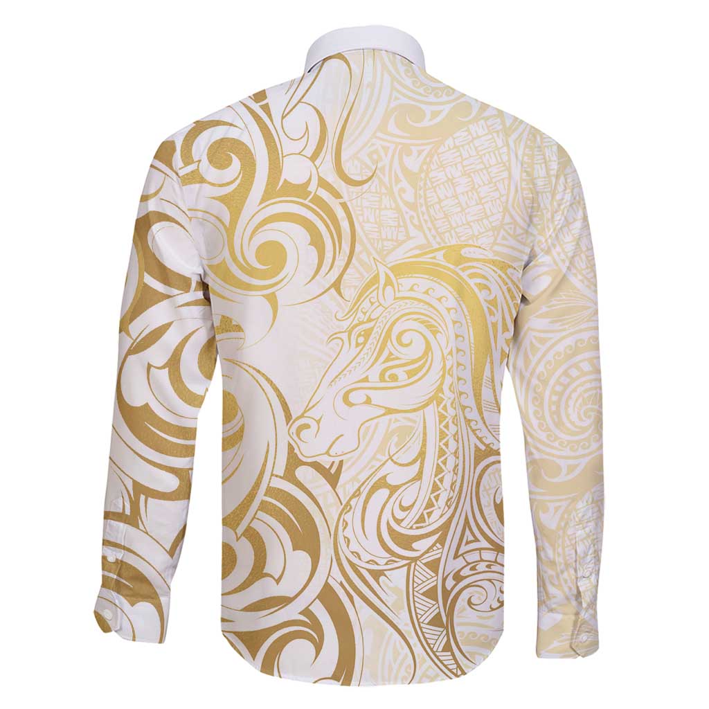 Gold And White Aotearoa Horse Racing Family Matching Tank Maxi Dress and Hawaiian Shirt NZ Maori Pattern LT14 - Polynesian Pride