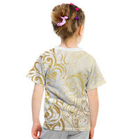 Gold And White Aotearoa Horse Racing Kid T Shirt NZ Maori Pattern LT14 - Polynesian Pride