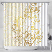 Gold And White Aotearoa Horse Racing Shower Curtain NZ Maori Pattern LT14 - Polynesian Pride