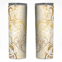 Gold And White Aotearoa Horse Racing Skinny Tumbler NZ Maori Pattern LT14 White - Polynesian Pride