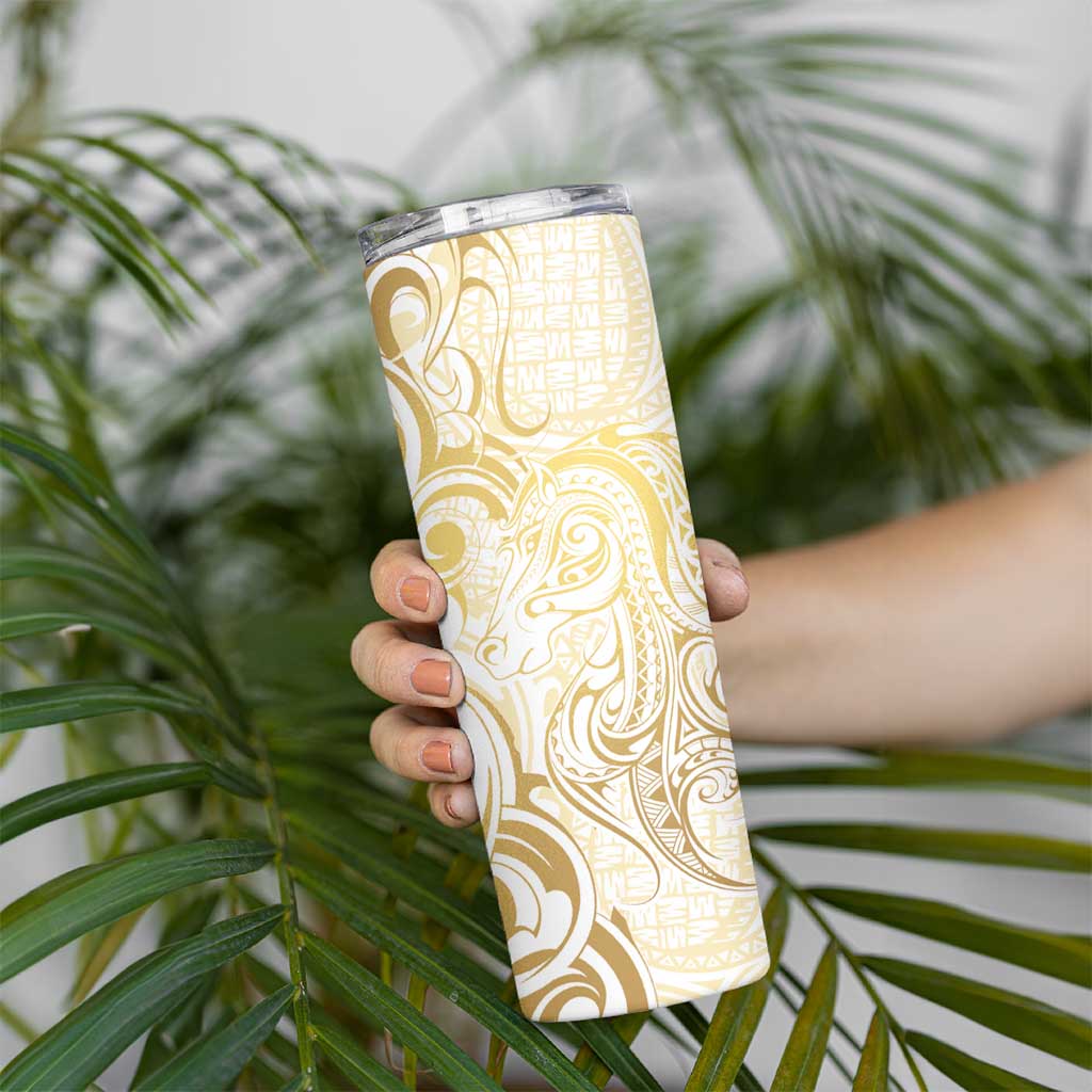 Gold And White Aotearoa Horse Racing Skinny Tumbler NZ Maori Pattern LT14 - Polynesian Pride