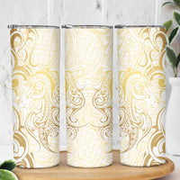 Gold And White Aotearoa Horse Racing Skinny Tumbler NZ Maori Pattern LT14 - Polynesian Pride