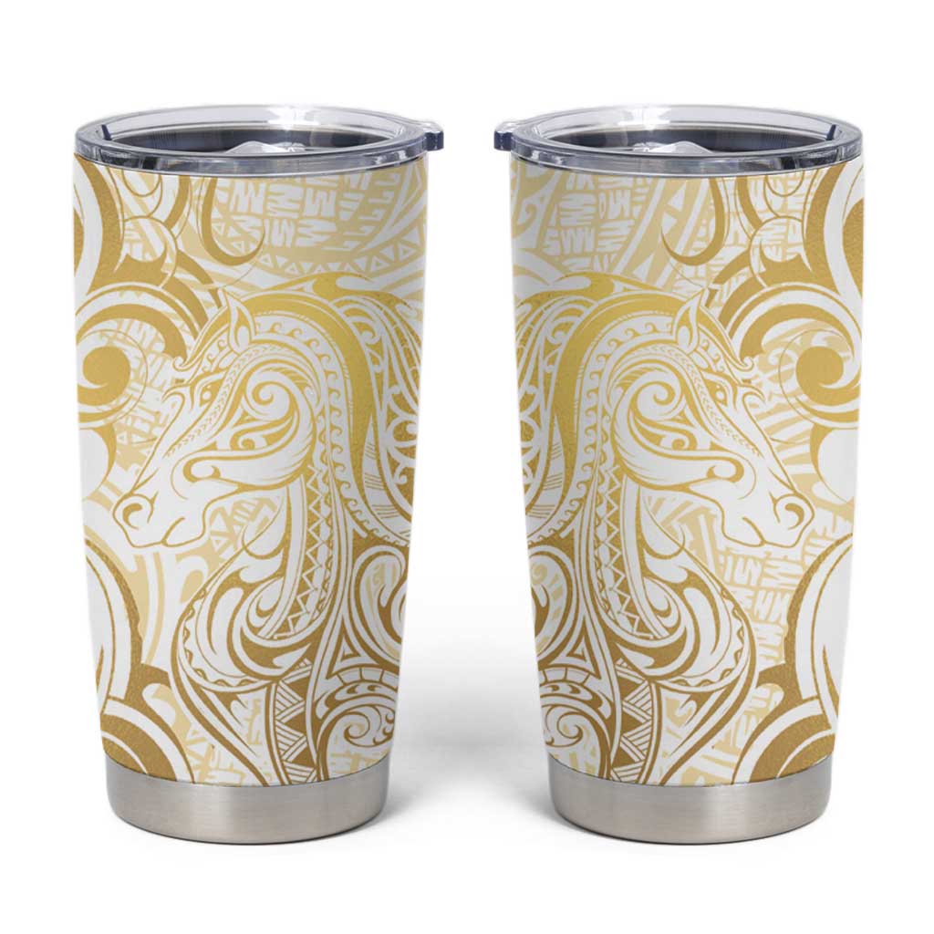 Gold And White Aotearoa Horse Racing Tumbler Cup NZ Maori Pattern LT14 White - Polynesian Pride