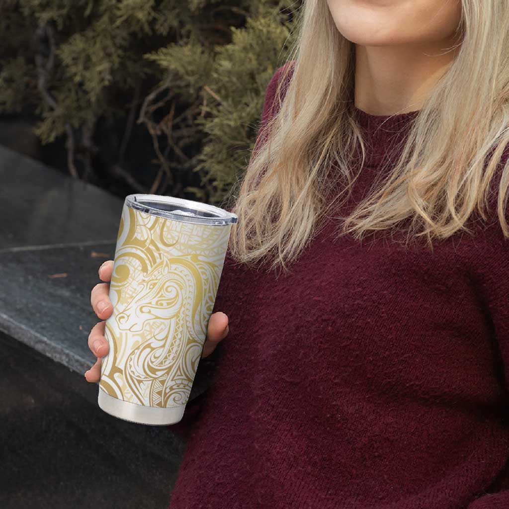 Gold And White Aotearoa Horse Racing Tumbler Cup NZ Maori Pattern LT14 - Polynesian Pride