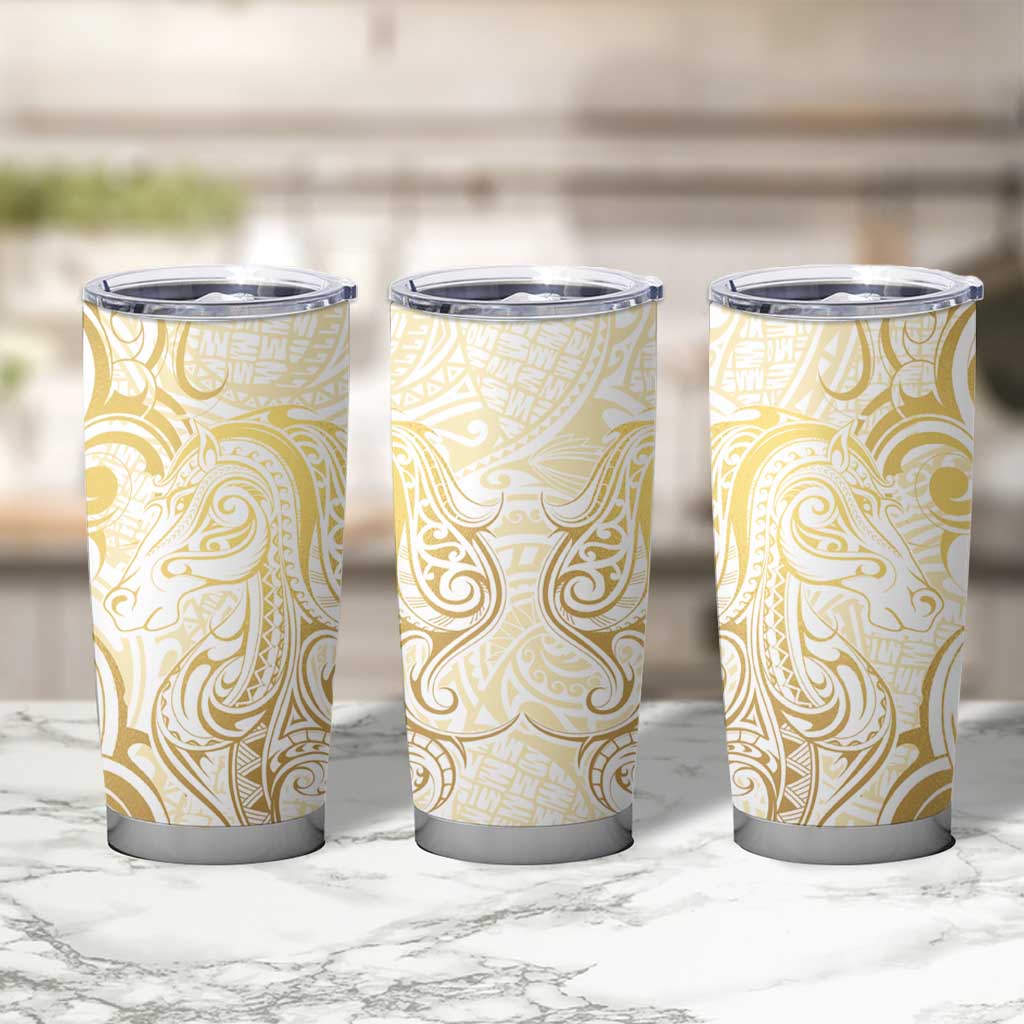 Gold And White Aotearoa Horse Racing Tumbler Cup NZ Maori Pattern LT14 - Polynesian Pride
