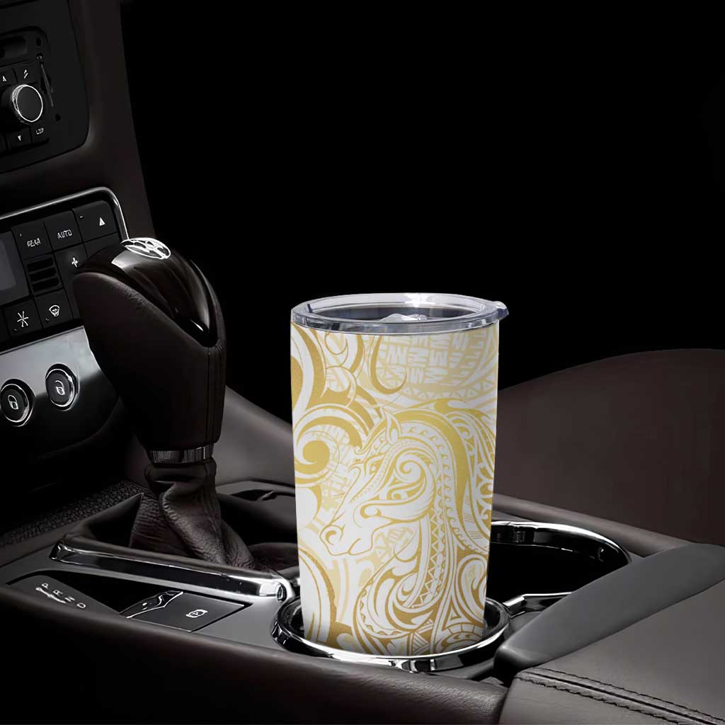 Gold And White Aotearoa Horse Racing Tumbler Cup NZ Maori Pattern LT14 - Polynesian Pride