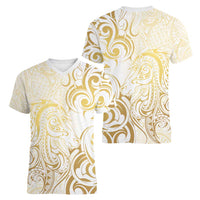 Gold And White Aotearoa Horse Racing Women V-Neck T-Shirt NZ Maori Pattern LT14 - Polynesian Pride