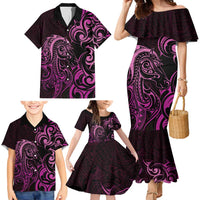 Pink Aotearoa Horse Racing Family Matching Mermaid Dress and Hawaiian Shirt NZ Maori Pattern LT14 - Polynesian Pride