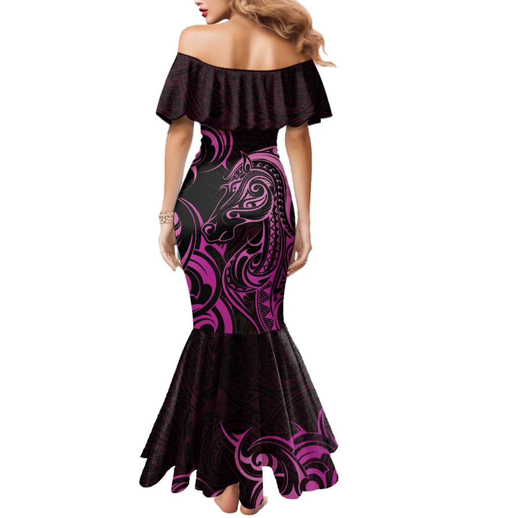 Pink Aotearoa Horse Racing Family Matching Mermaid Dress and Hawaiian Shirt NZ Maori Pattern LT14 - Polynesian Pride