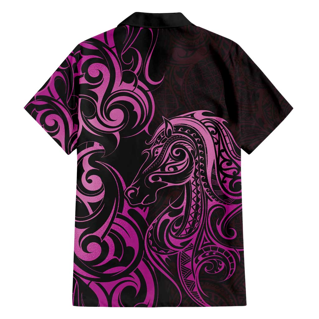 Pink Aotearoa Horse Racing Family Matching Off Shoulder Maxi Dress and Hawaiian Shirt NZ Maori Pattern LT14 - Polynesian Pride