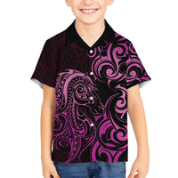 Pink Aotearoa Horse Racing Family Matching Off Shoulder Short Dress and Hawaiian Shirt NZ Maori Pattern LT14 Son's Shirt Pink - Polynesian Pride