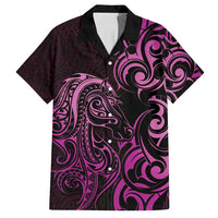 Pink Aotearoa Horse Racing Family Matching Puletasi and Hawaiian Shirt NZ Maori Pattern LT14 Dad's Shirt - Short Sleeve Pink - Polynesian Pride