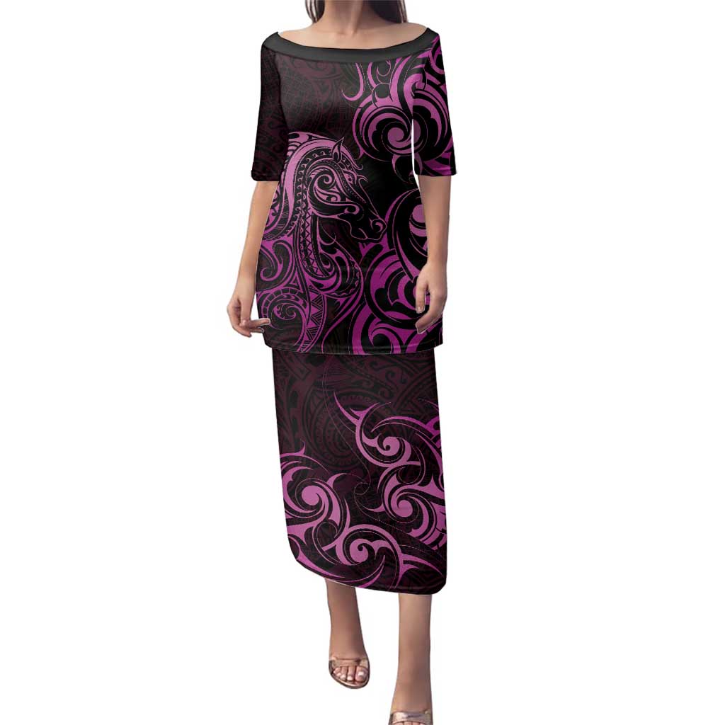 Pink Aotearoa Horse Racing Family Matching Puletasi and Hawaiian Shirt NZ Maori Pattern LT14 Mom's Dress Pink - Polynesian Pride