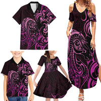 Pink Aotearoa Horse Racing Family Matching Summer Maxi Dress and Hawaiian Shirt NZ Maori Pattern LT14 - Polynesian Pride